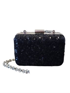 Expressions NYC Silvertone Black Sequin  Evening Clutch Shoulder Bag